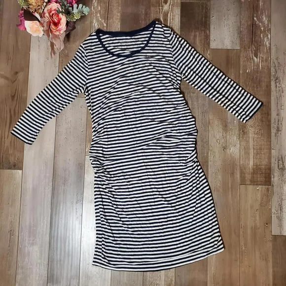Liz Lange Maternity Women's Navy Blue and White Striped Midi Dress Size Large - Picture 14 of 15